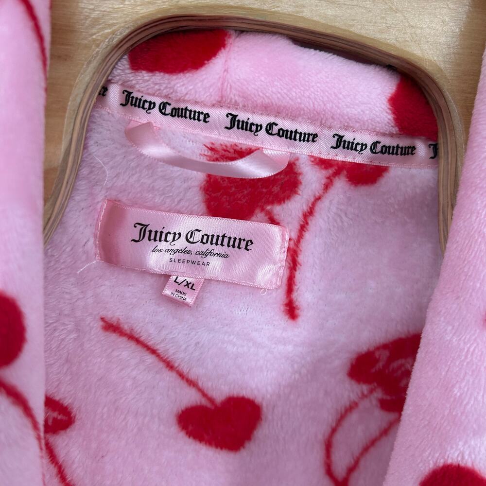 Womens Pink Red Juicy Couture AOP Cherries Cherry Luxe Plush Sleepwear Robe L/XL - Picture 3 of 9
